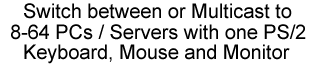 Switch between or multicast to 8-64 pcs/servers with one ps/2 keyboard, mouse and monitor